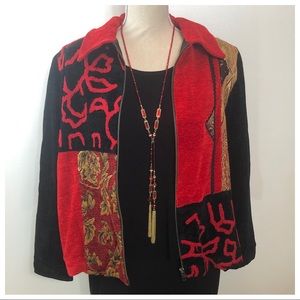 Alex Kim Wearable Art Blazer Red Black Gold Large